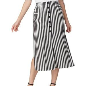 CUPCAKES AND CASHMERE Black White Striped Faux Front Button Midi Skirt Size 2